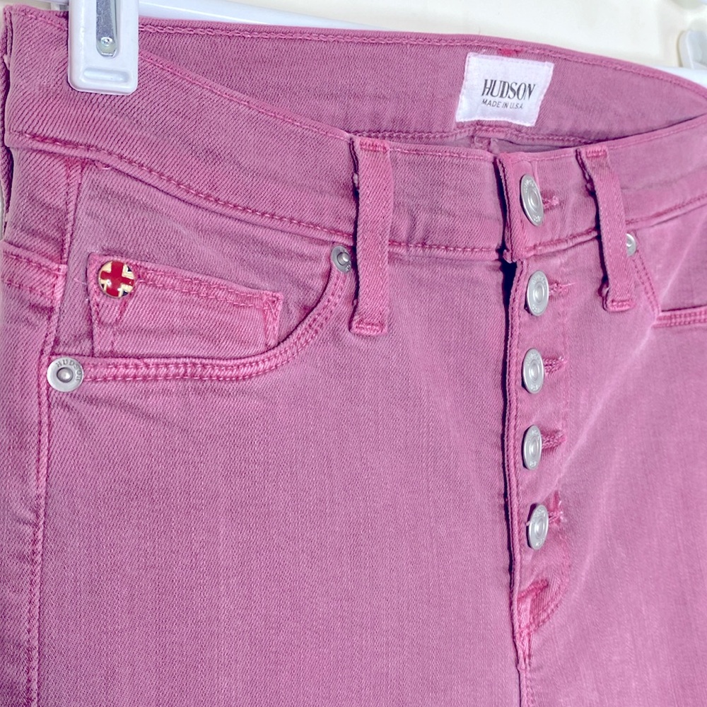 Hudson Jeans Pink Wash Denim Flare Jeans 🌸 Size 25/26 Frayed Flare Long Inseam